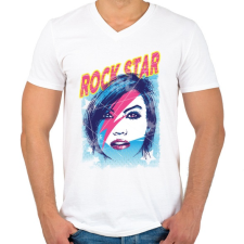 PRINTFASHION Rock sztár - Férfi V-nyakú póló - Fehér férfi póló