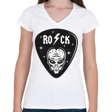 PRINTFASHION Rock UFO - Női V-nyakú póló - Fehér