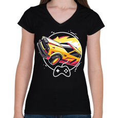 PRINTFASHION Rocket league - fennec - Női V-nyakú póló - Fekete
