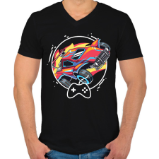 PRINTFASHION Rocket league - octane - Férfi V-nyakú póló - Fekete férfi póló