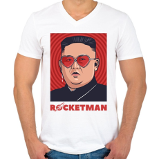 PRINTFASHION ROCKETMAN - Férfi V-nyakú póló - Fehér