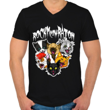 PRINTFASHION Rockmeowraton - Férfi V-nyakú póló - Fekete férfi póló