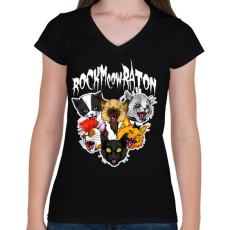 PRINTFASHION Rockmeowraton - Női V-nyakú póló - Fekete
