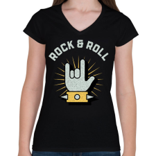 PRINTFASHION rocknroll - Női V-nyakú póló - Fekete női póló