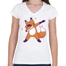 PRINTFASHION Róka dab - Női V-nyakú póló - Fehér női póló