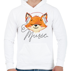 PRINTFASHION Róka fejhallgatóval - Férfi kapucnis pulóver - Fehér