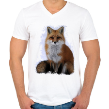 PRINTFASHION róka - Férfi V-nyakú póló - Fehér férfi póló