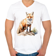 PRINTFASHION róka - Férfi V-nyakú póló - Fehér férfi póló