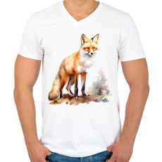 PRINTFASHION róka - Férfi V-nyakú póló - Fehér