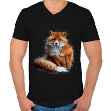 PRINTFASHION róka - Férfi V-nyakú póló - Fekete férfi póló