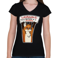 PRINTFASHION Róka minta - Női V-nyakú póló - Fekete