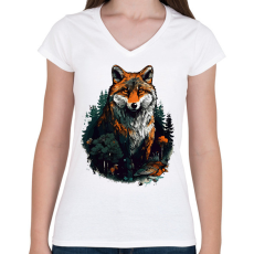 PRINTFASHION Róka  - Női V-nyakú póló - Fehér
