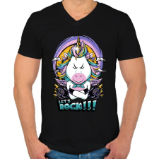 PRINTFASHION Rokker unikornis - Férfi V-nyakú póló - Fekete férfi póló