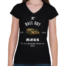 PRINTFASHION ROLLE OUT maus - Női V-nyakú póló - Fekete