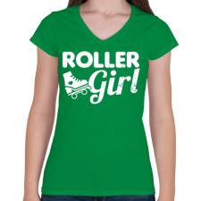 PRINTFASHION Roller girl - Női V-nyakú póló - Zöld női póló