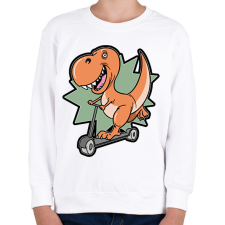 PRINTFASHION Rollerező dínó - Gyerek pulóver - Fehér gyerek pulóver, kardigán