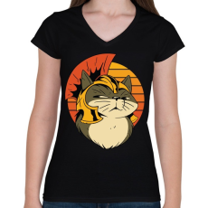 PRINTFASHION Római macska - Női V-nyakú póló - Fekete