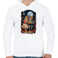 PRINTFASHION Romantikus macskák - Férfi kapucnis pulóver - Fehér férfi pulóver, kardigán