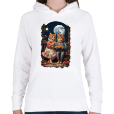 PRINTFASHION Romantikus macskák - Női kapucnis pulóver - Fehér