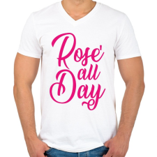 PRINTFASHION Rosé egész nap - Férfi V-nyakú póló - Fehér férfi póló