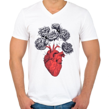 PRINTFASHION RoseHeart - Férfi V-nyakú póló - Fehér férfi póló
