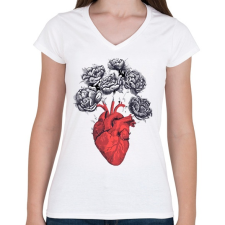PRINTFASHION RoseHeart - Női V-nyakú póló - Fehér női póló