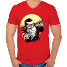 PRINTFASHION Rossz télapó - Férfi V-nyakú póló - Piros