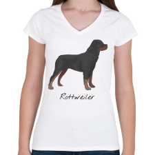 PRINTFASHION Rottweiler kutya - Női V-nyakú póló - Fehér női póló