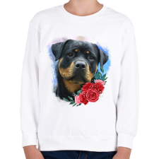 PRINTFASHION Rottweiler virággal - Gyerek pulóver - Fehér gyerek pulóver, kardigán