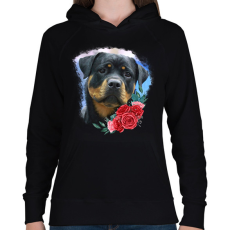 PRINTFASHION Rottweiler virággal - Női kapucnis pulóver - Fekete