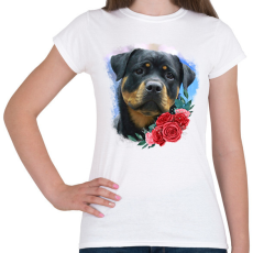 PRINTFASHION Rottweiler virággal - Női póló - Fehér