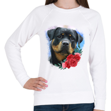 PRINTFASHION Rottweiler virággal - Női pulóver - Fehér