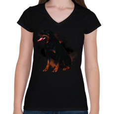 PRINTFASHION rotweiler - Női V-nyakú póló - Fekete