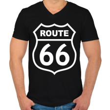 PRINTFASHION route 66 - Férfi V-nyakú póló - Fekete férfi póló