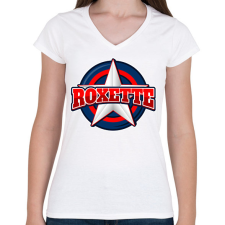 PRINTFASHION ROXETTE - Női V-nyakú póló - Fehér női póló