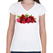 PRINTFASHION Rózsa - Női V-nyakú póló - Fehér női póló
