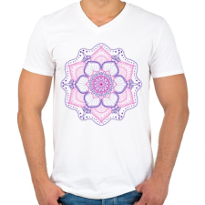 PRINTFASHION Rózsaszín-kék mandala - Férfi V-nyakú póló - Fehér férfi póló