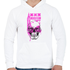 PRINTFASHION Rózsaszín koponya - Férfi kapucnis pulóver - Fehér férfi pulóver, kardigán