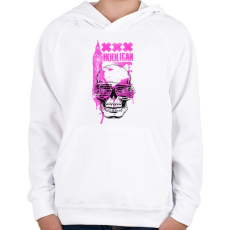 PRINTFASHION Rózsaszín koponya - Gyerek kapucnis pulóver - Fehér