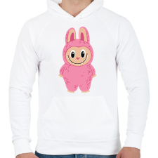 PRINTFASHION Rózsaszín Labubu - Férfi kapucnis pulóver - Fehér férfi pulóver, kardigán