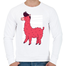 PRINTFASHION Rózsaszín láma - Férfi pulóver - Fehér férfi pulóver, kardigán