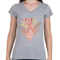 PRINTFASHION Rózsaszín Leopárd Gekkó - Női V-nyakú póló - Sport szürke