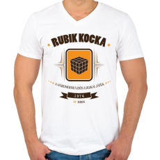 PRINTFASHION rubik-kocka-brown-orange - Férfi V-nyakú póló - Fehér