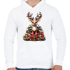 PRINTFASHION Rudolf, a piros orrú rénszarvas - Férfi kapucnis pulóver - Fehér
