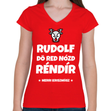 PRINTFASHION RUDOLF - Női V-nyakú póló - Piros női póló