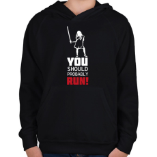 PRINTFASHION Run! - M3gan - Gyerek kapucnis pulóver - Fekete