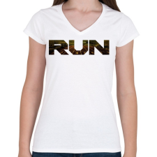 PRINTFASHION RUN - Női V-nyakú póló - Fehér női póló