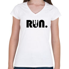 PRINTFASHION Run - Női V-nyakú póló - Fehér