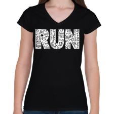 PRINTFASHION Run run run - Női V-nyakú póló - Fekete női póló