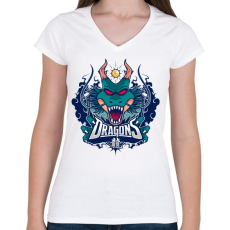PRINTFASHION Sárkányok - Női V-nyakú póló - Fehér